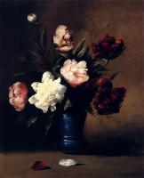 Germain Theodure Clement Ribot - Peonies In A Blue Vase